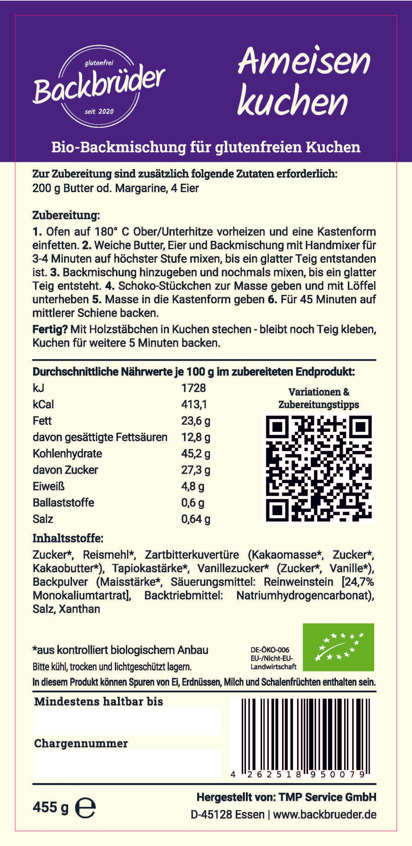 Ameisenkuchen - Bio-Backmischung - locker, schokoladig & glutenfrei