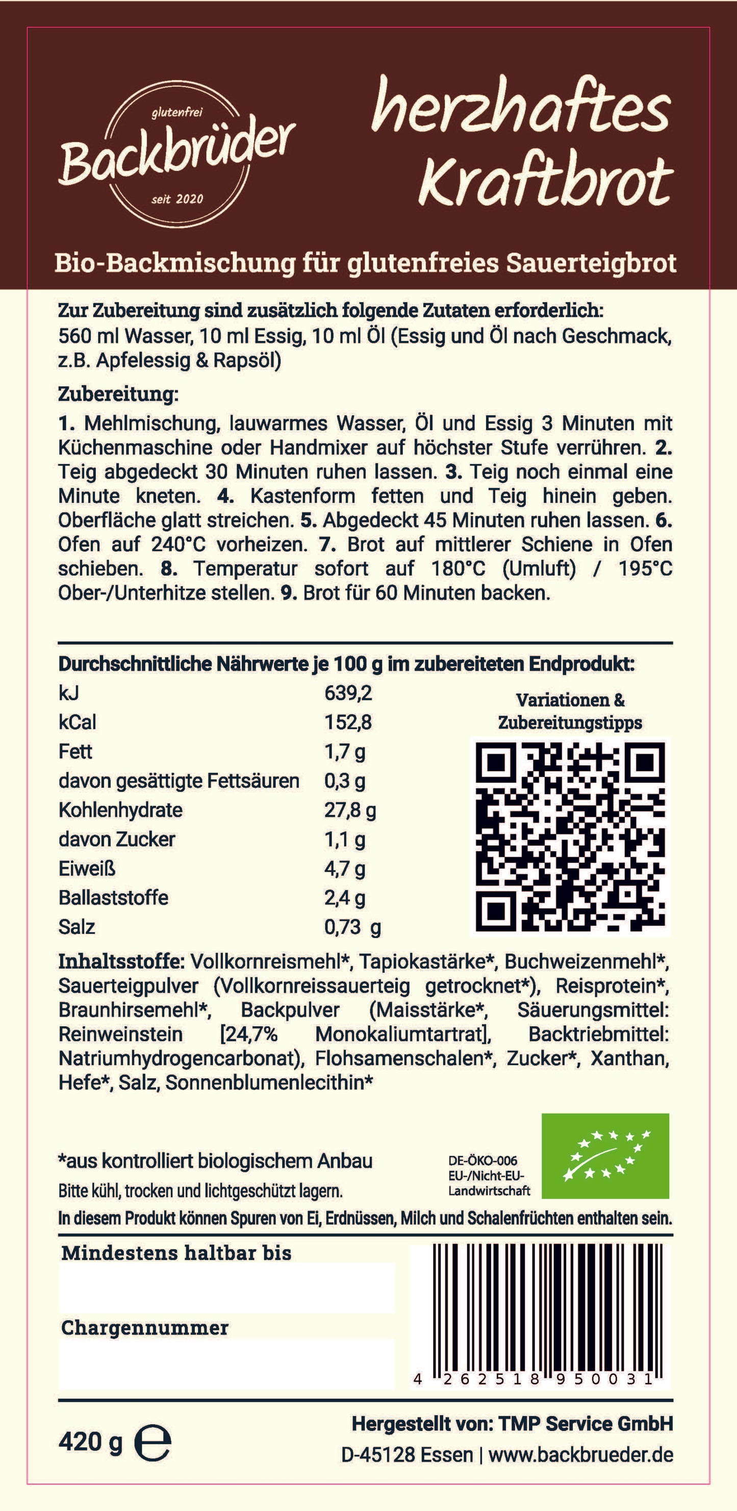 Herzhaftes Kraftbrot - Bio-Backmischung – glutenfrei, vegan & bio